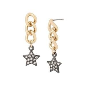Betsey Johnson Gold Tone Linear Chain Star Charm Earrings